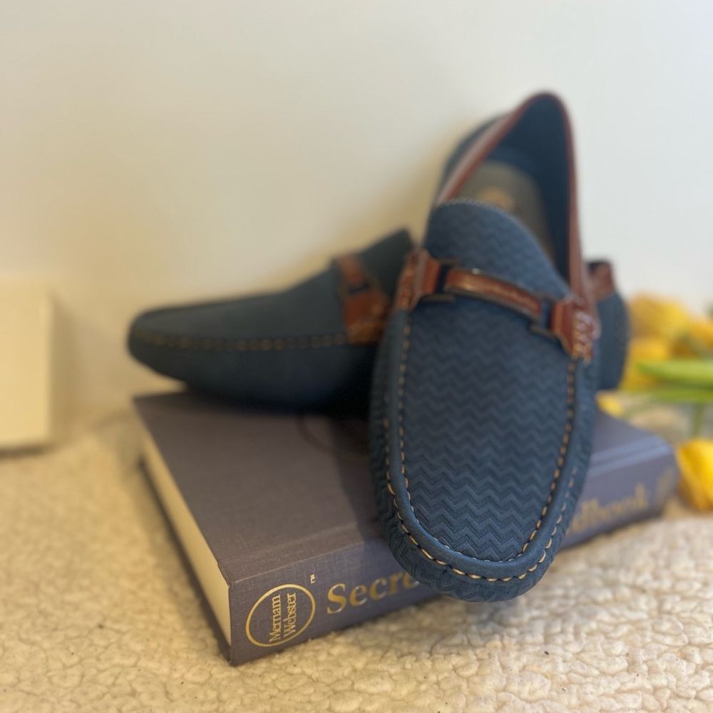 Beverly Hills Polo Club Navy Blue Textured Loafers with Brown Trim